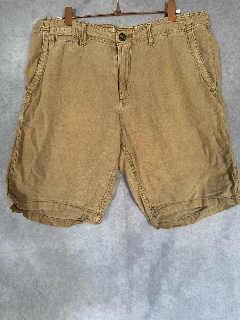 Lucky Brand 100% Linen  Shorts Men’s 31 Khaki Tan 9” Casual Summer Classic